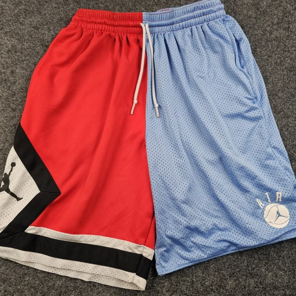 Jordan Basketball Shorts Youth Large Red Blue Mismatch Colorblock Mesh Asymmetri